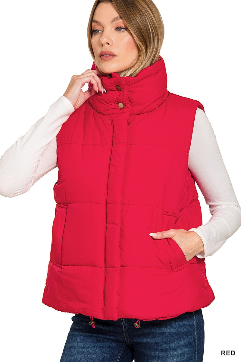Red High Neck Puffer Vest