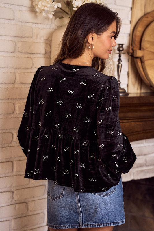 Tina Bow Tie Velvet Top