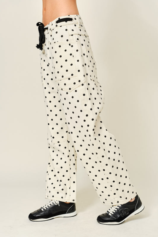 Show Girl Polka Dot Barrel Denim Pants