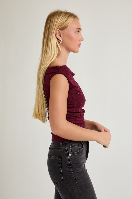 Liza Off The Shoulder Top With Rhinestones