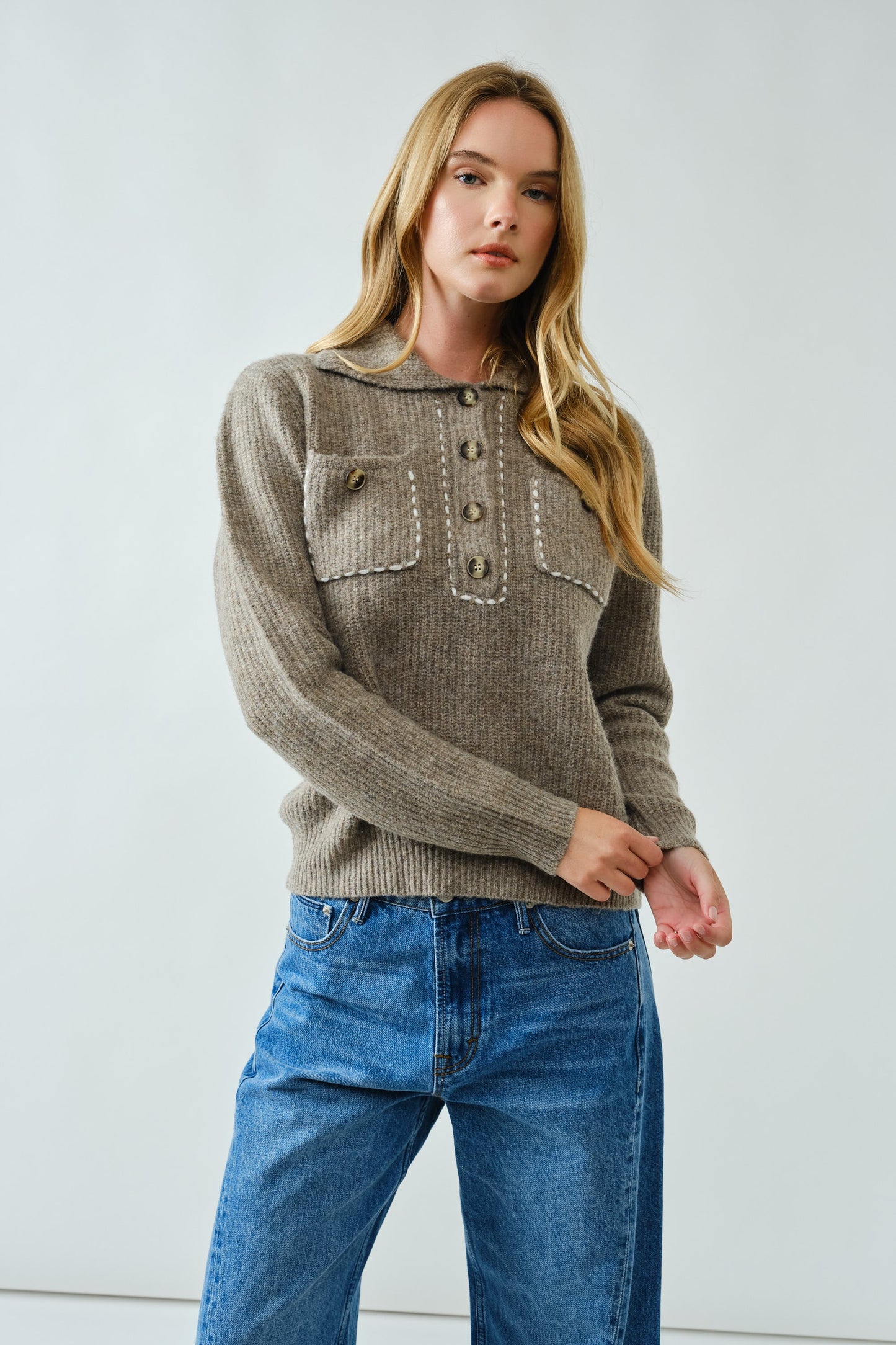 Emma Stitch Detail Collar Pullover Sweater