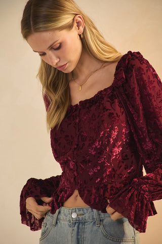 Jackie Burn Out Velvet Floral Blouse