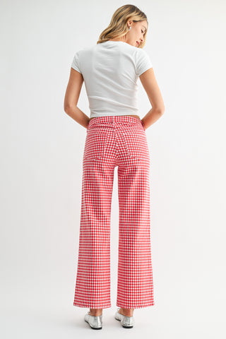 JBD Red Gingham High Rise Straight Jeans