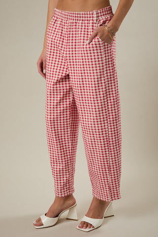 Cherry Picnic Gingham Barrel Pants