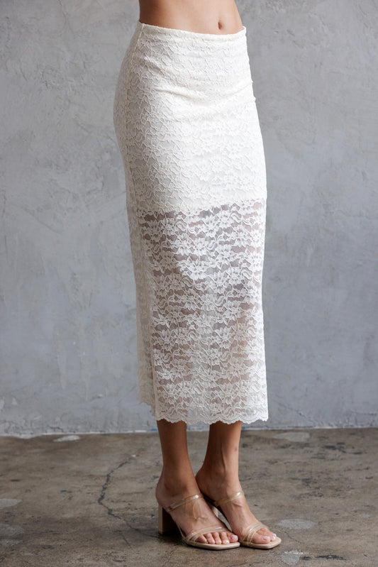 Bren Floral Laced Bodycon Midi Skirt
