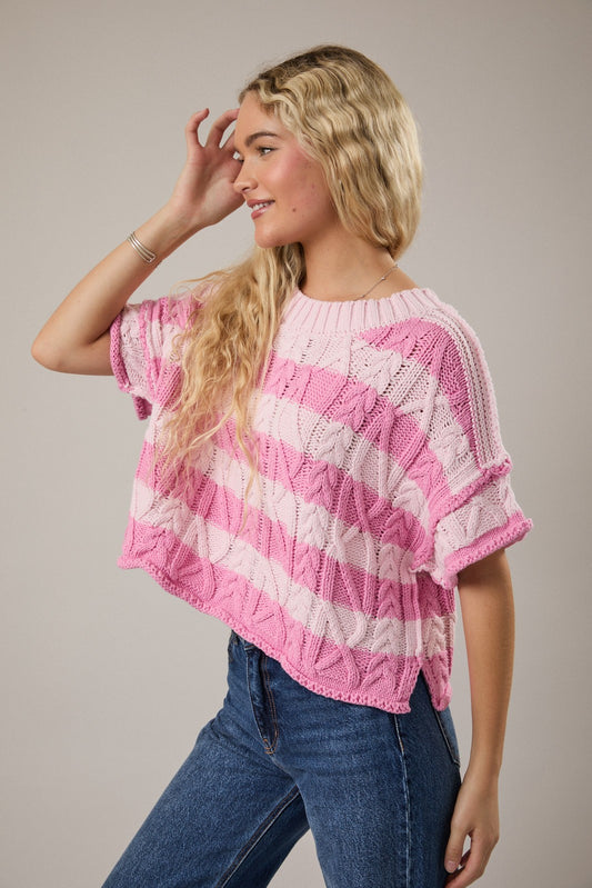 Bubblegum Short Sleeve Knit Sweater Top