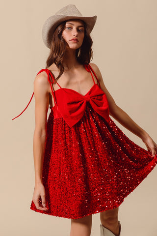 Vicky Velvet Sequin Babydoll Holiday Mini Dress