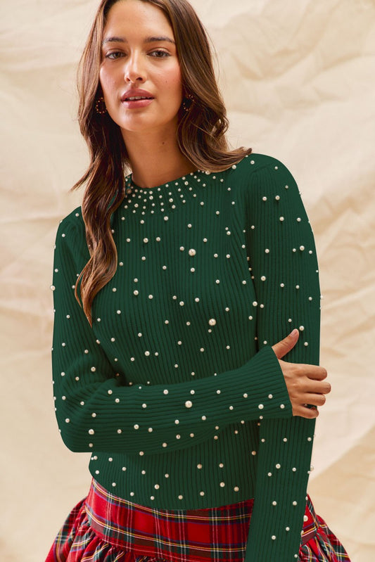 Pia Pearl Embellished Holiday Christmas Sweater