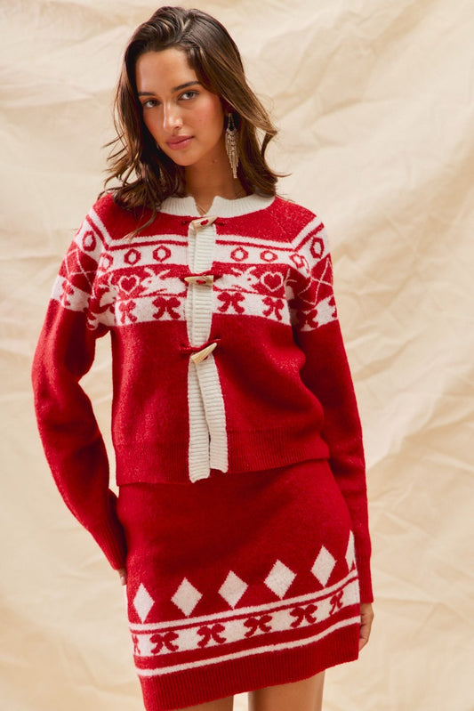 Ginger Christmas Sweater Cardigan Tops And Skirt
