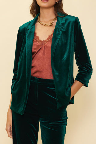 Velvet Crush Blazer With Bunched Sleeves