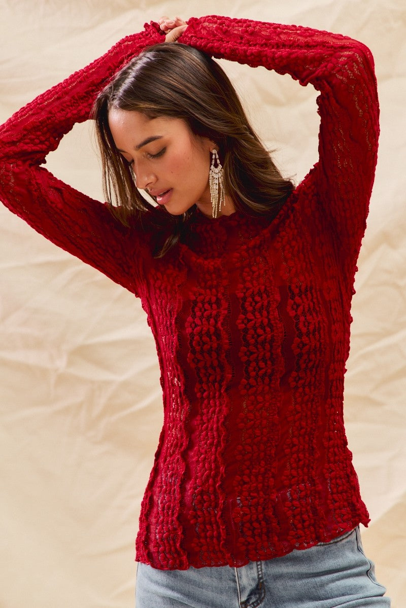 Christal Christmas Stretched Sheer Lace Top