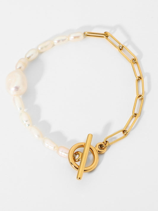 Pearl Chain Link Toggle Clasp Bracelet