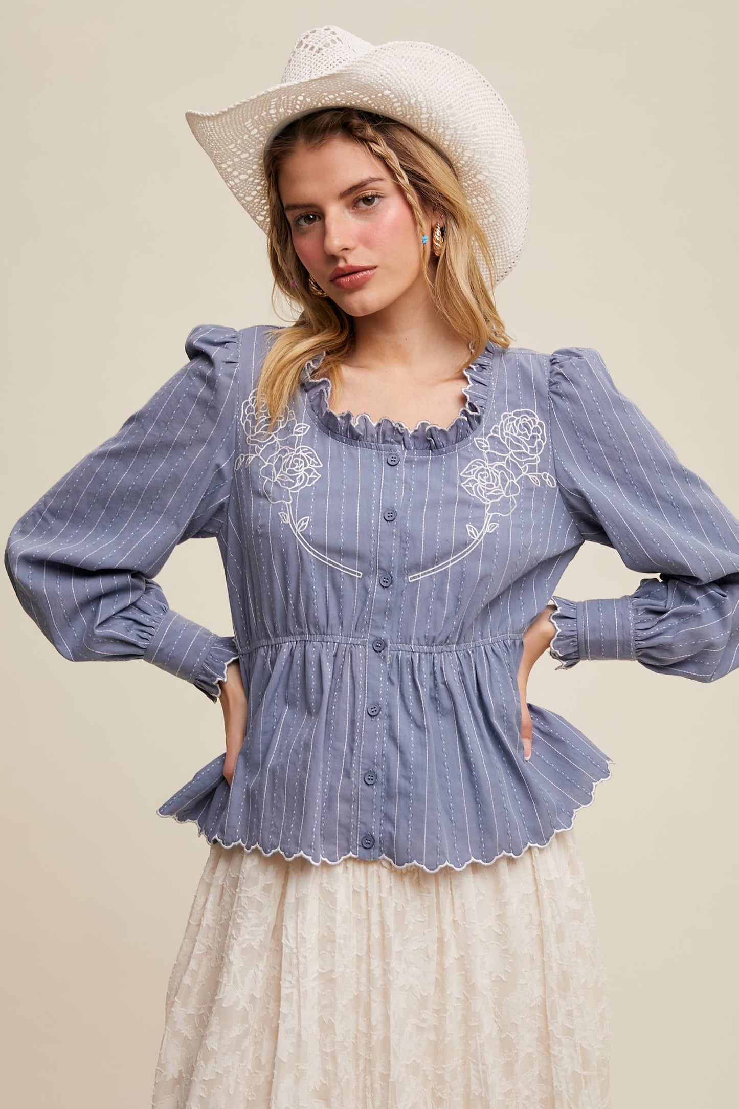 Belle Embroidered Ruffle Blouse