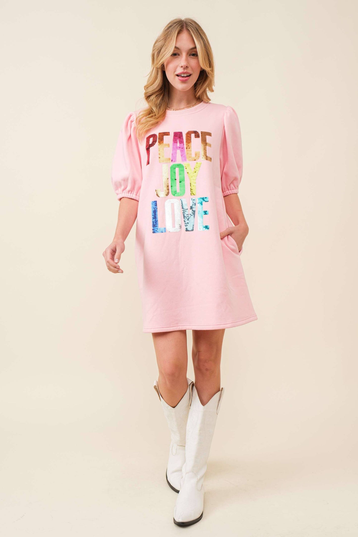 Peace Joy Love Sequin Fleece Dress