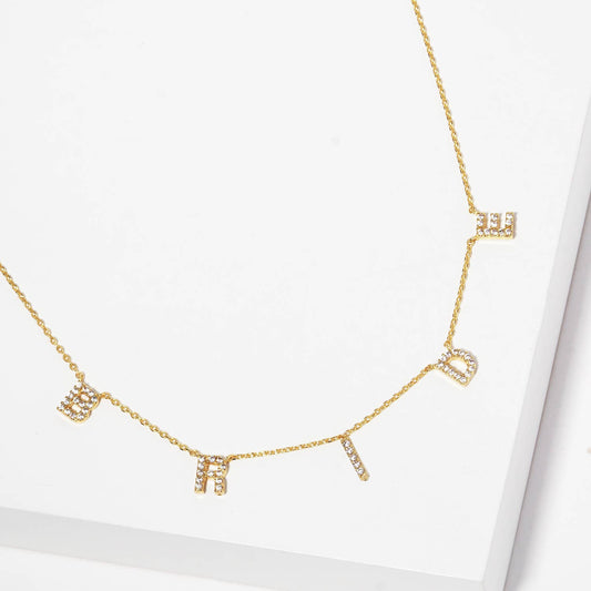 CZ Gold-Dipped BRIDE Letters Necklace