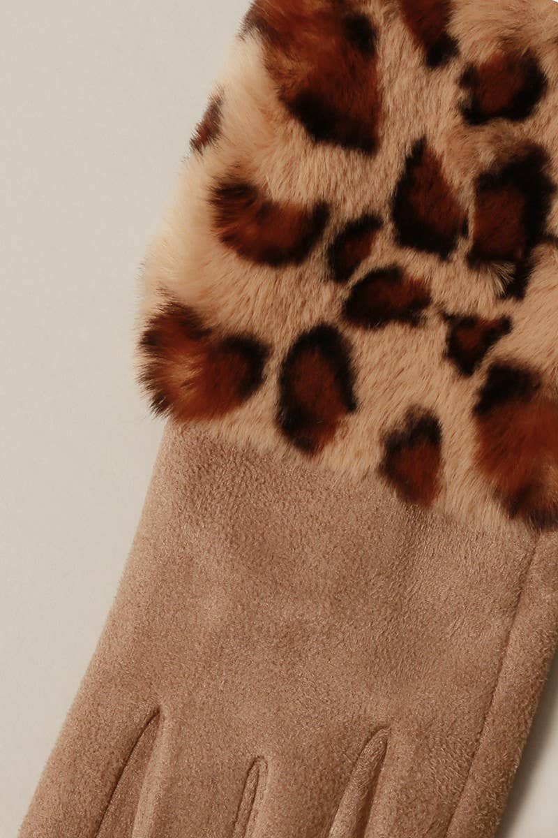 Solid Suede w Faux Animal fur Cuff Smart Gloves