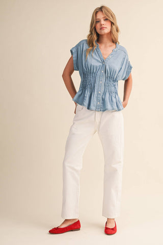 Lucy Pintuck Waist Button Down Top