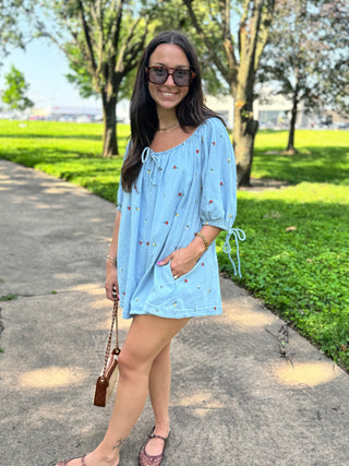 Petals & Picnics Mini Denim Romper