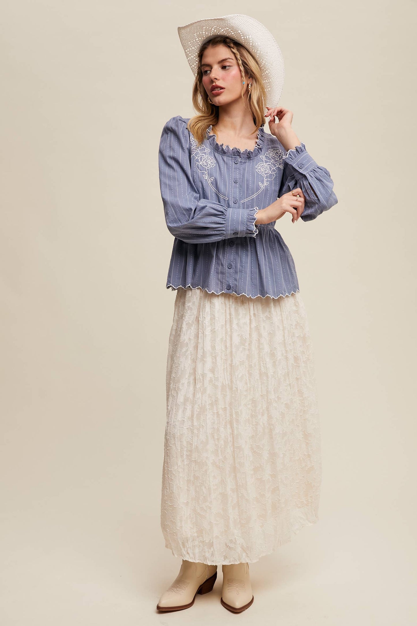 Belle Embroidered Ruffle Blouse