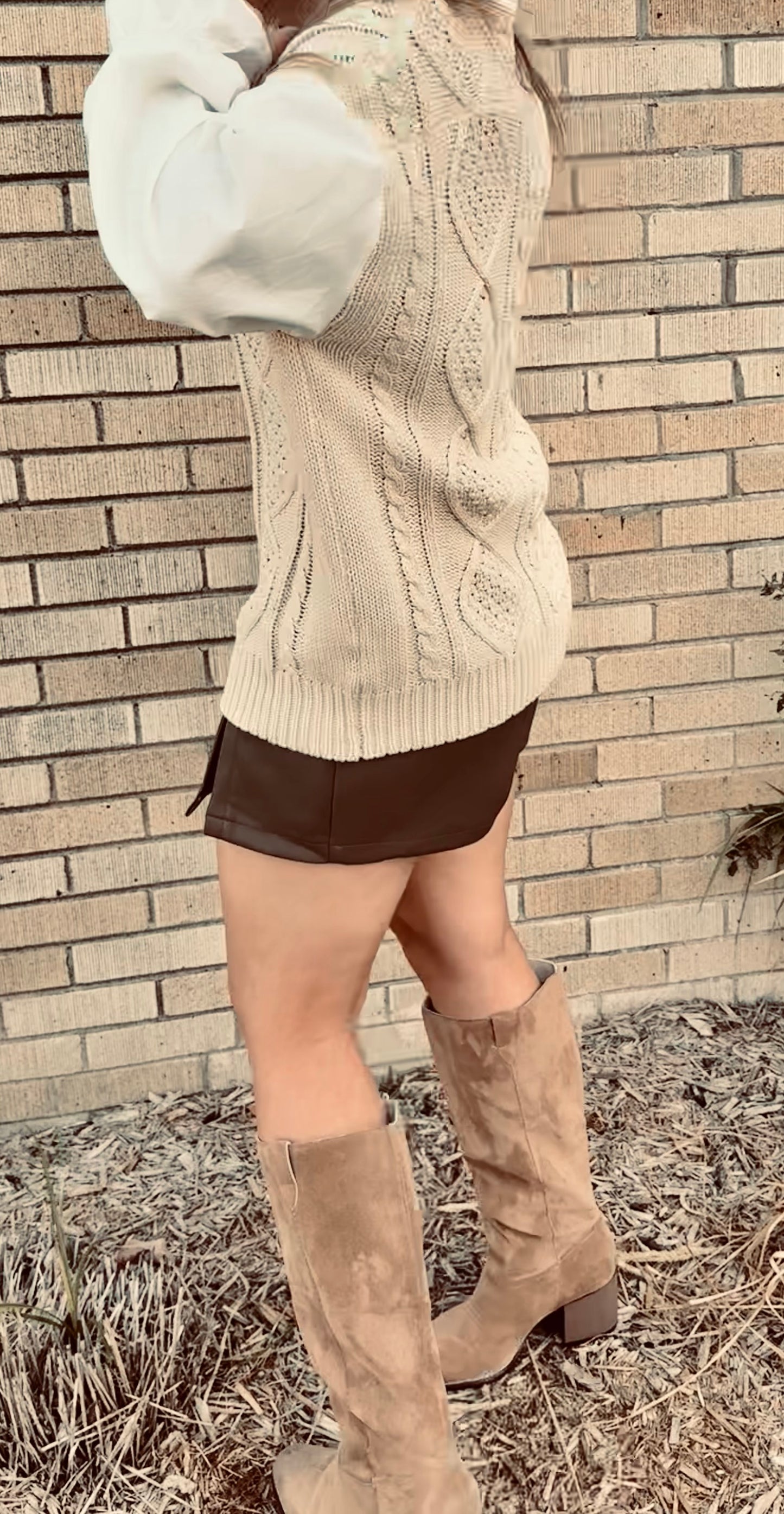 Cara Collared Cable Knit & Shirt Mix Top