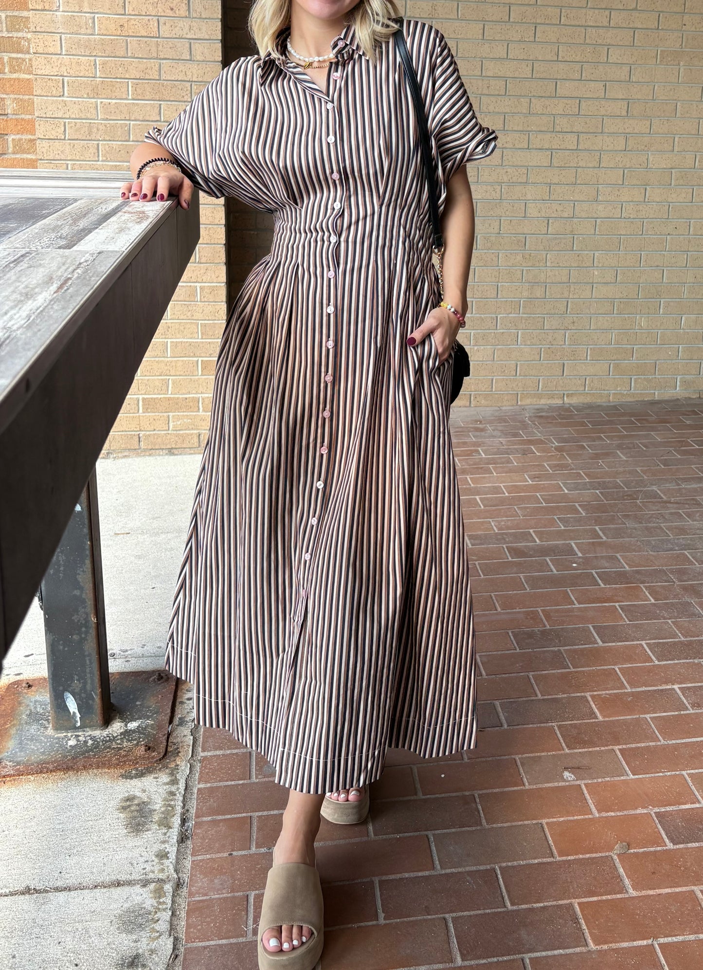 Barkline Stripe Pleated Midi Dress