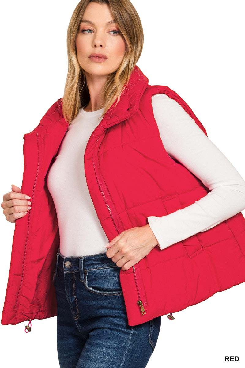 Red High Neck Puffer Vest