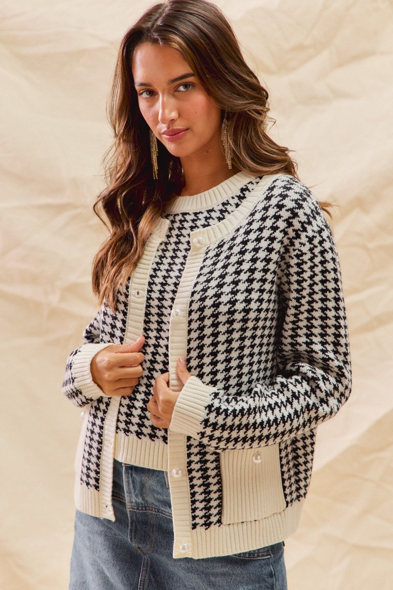 Missy Holiday Houndstooth Cardigan Sweater
