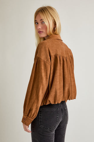 Charlie Shirring Detail Suede Jacket
