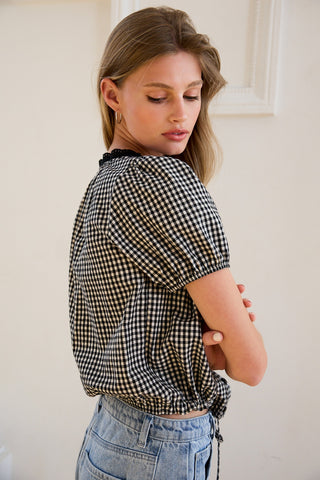 Elodie Embroidered Gingham Top