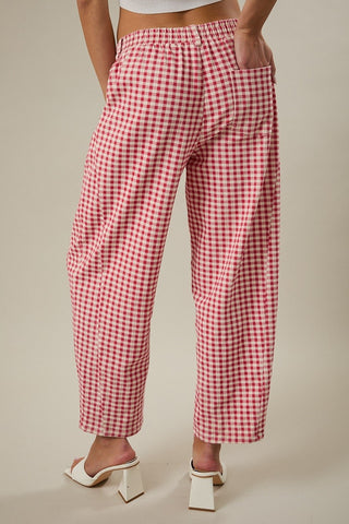 Cherry Picnic Gingham Barrel Pants