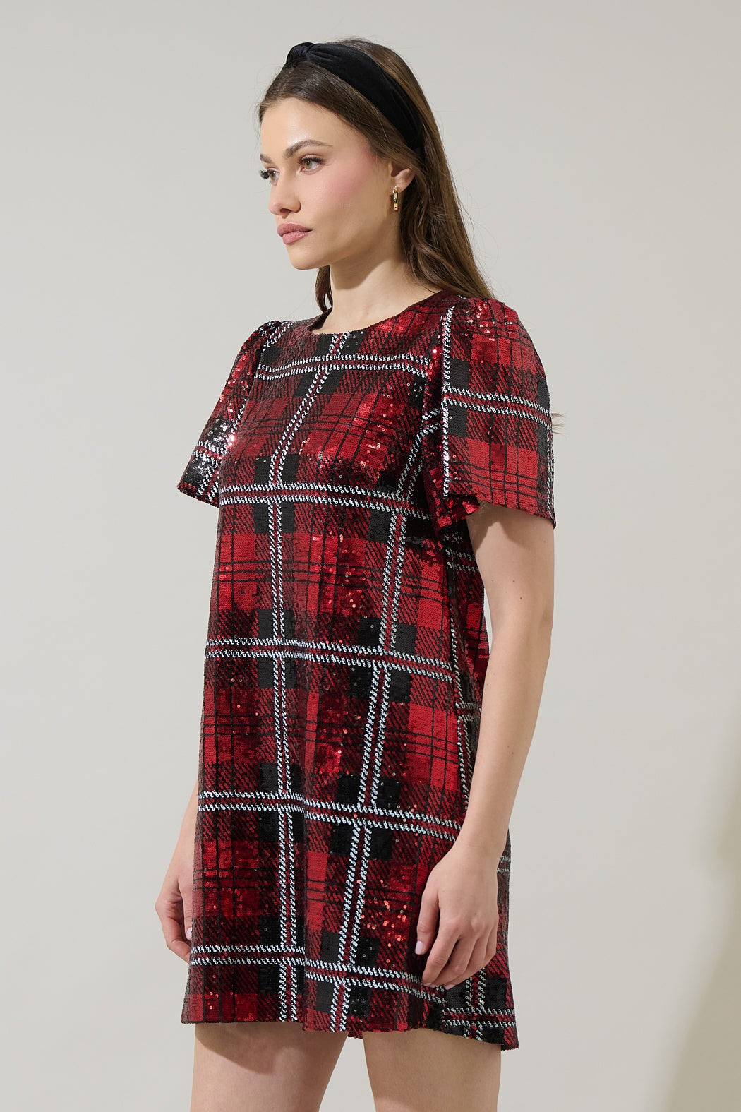 Fedra Sequin Plaid Mini Dress