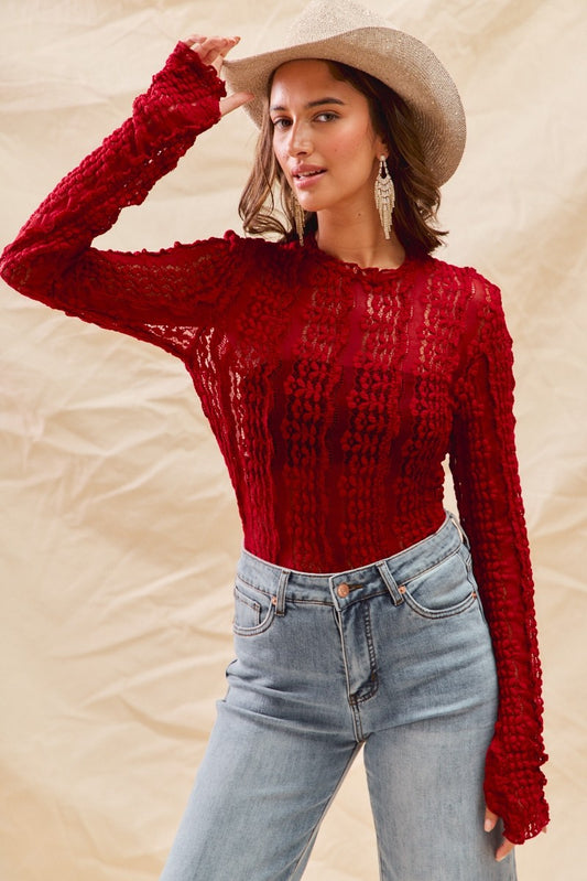 Christal Christmas Stretched Sheer Lace Top