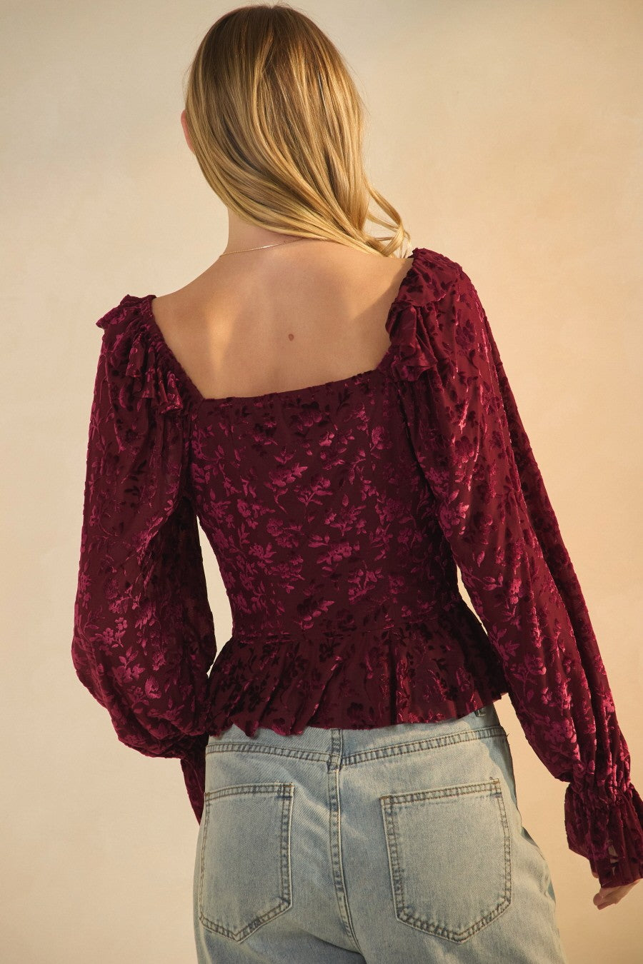Jackie Burn Out Velvet Floral Blouse