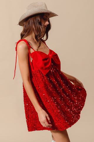 Vicky Velvet Sequin Babydoll Holiday Mini Dress