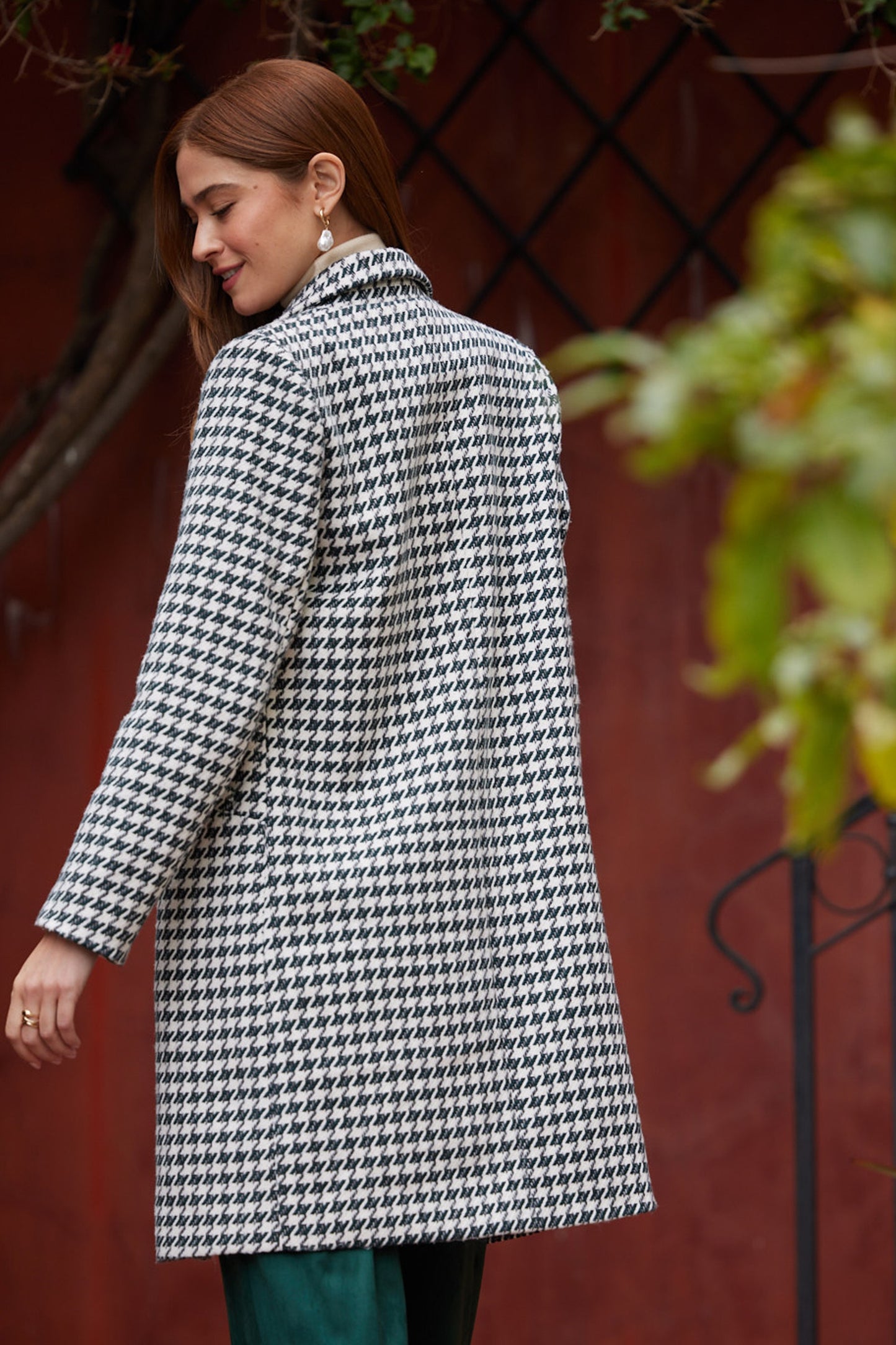 Houndstooth Long Sleeve Coat