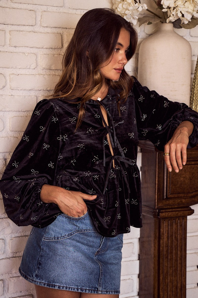 Tina Bow Tie Velvet Top