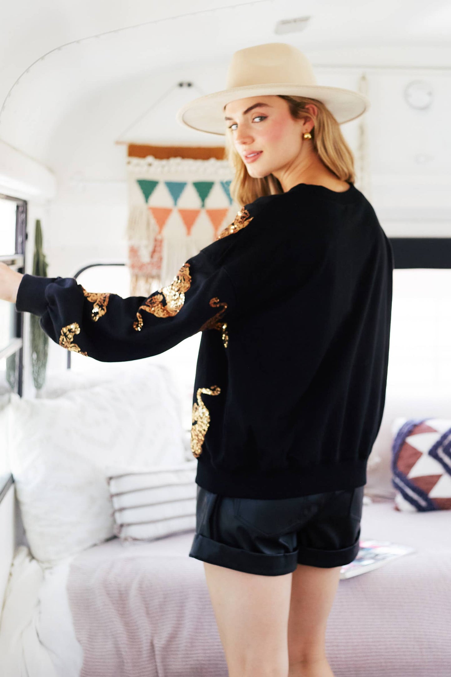 Gold Sequin Tiger Loose Fit Pullover
