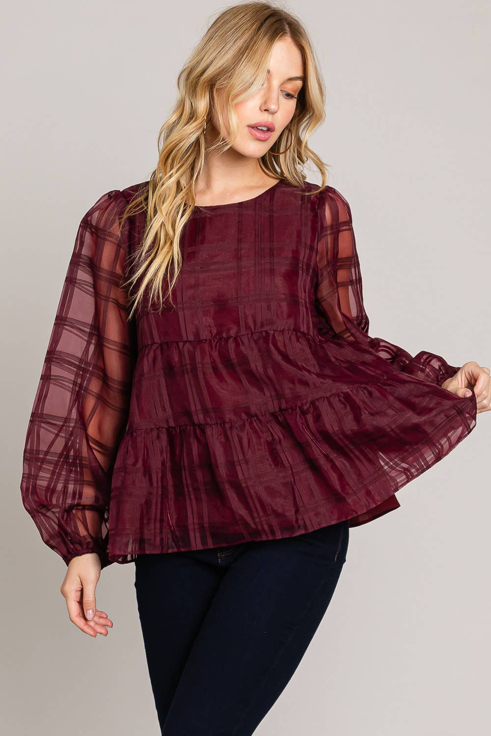 Plaid Organza Top