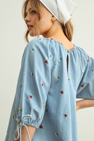 Petals & Picnics Mini Denim Romper