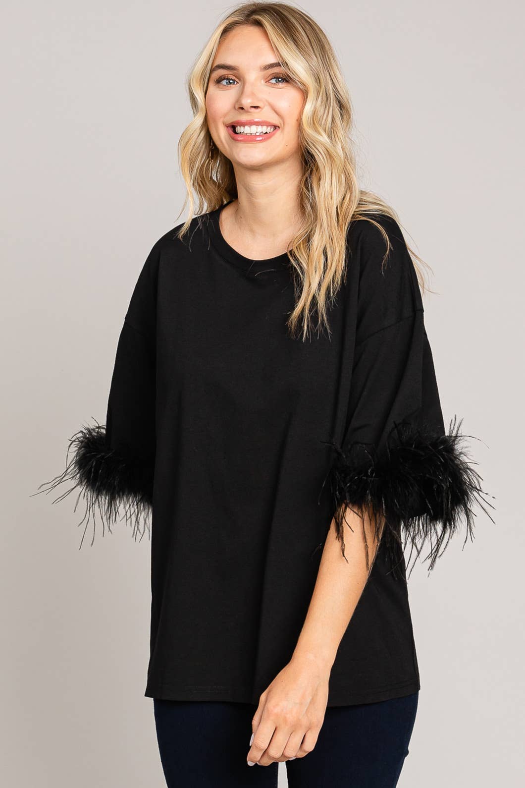 Faux Feather Sleeve Tee