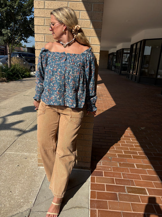 Janelle Square-Neck Floral Print Blouse