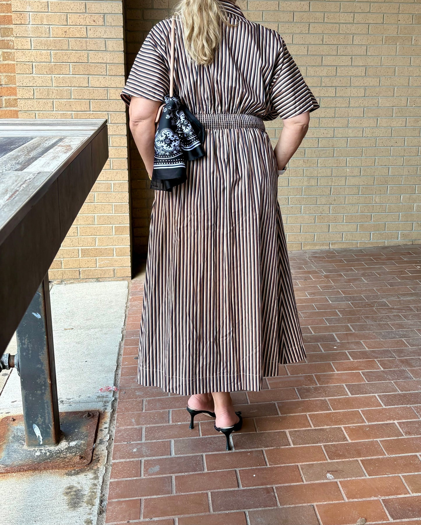 Barkline Stripe Pleated Midi Dress