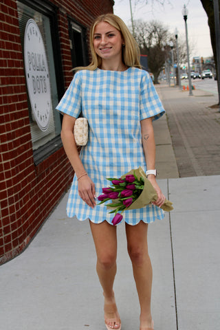 Poppy Plaid Scallop Mini Dress