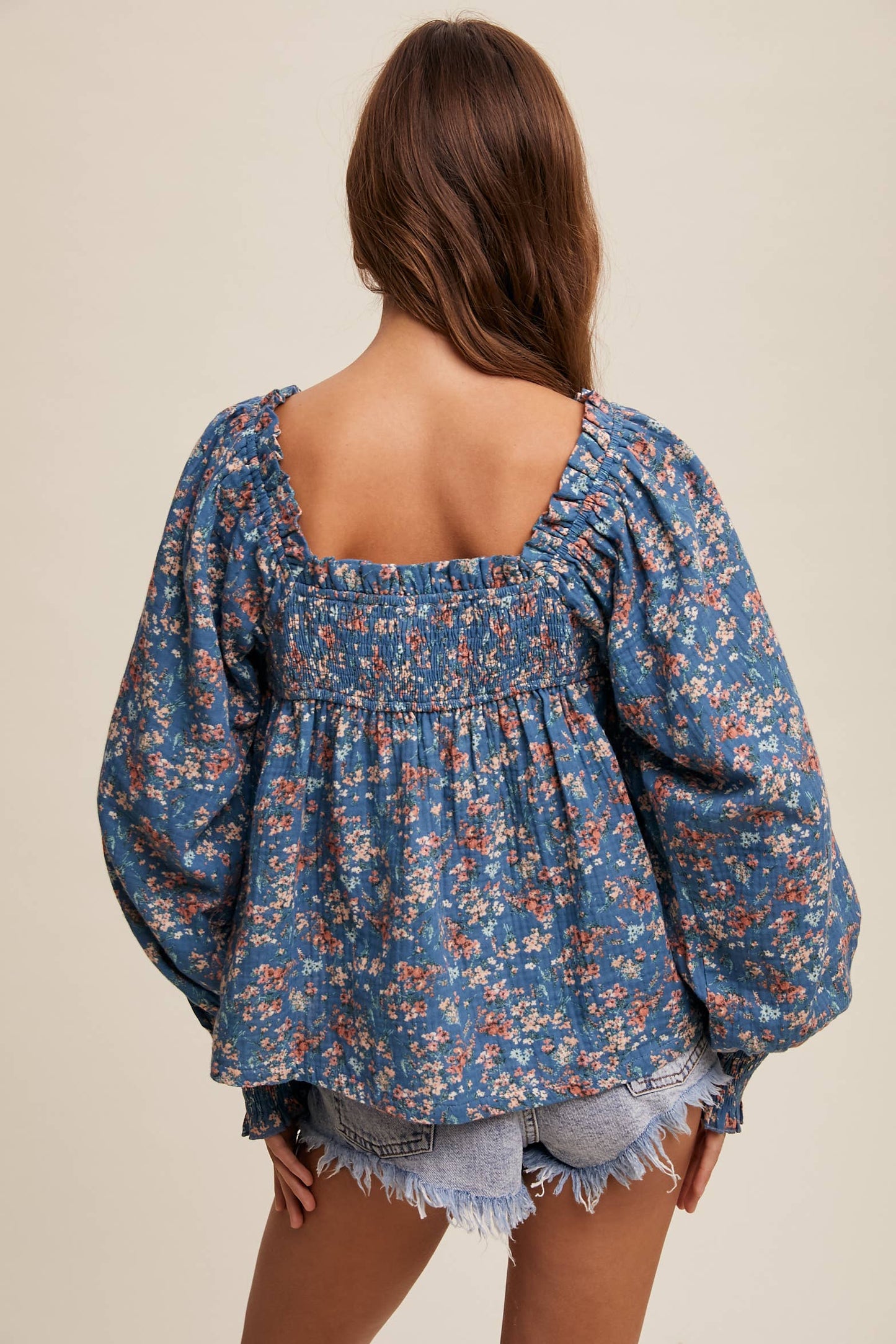 Janelle Square-Neck Floral Print Blouse