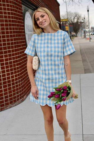 Poppy Plaid Scallop Mini Dress