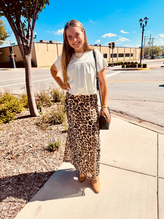 Leopard Front Tie Slit Skirt