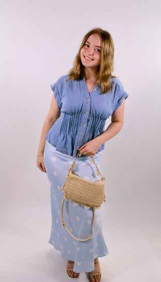 Lucy Pintuck Waist Button Down Top
