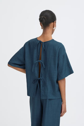 Navy Coastline Tie Back Top