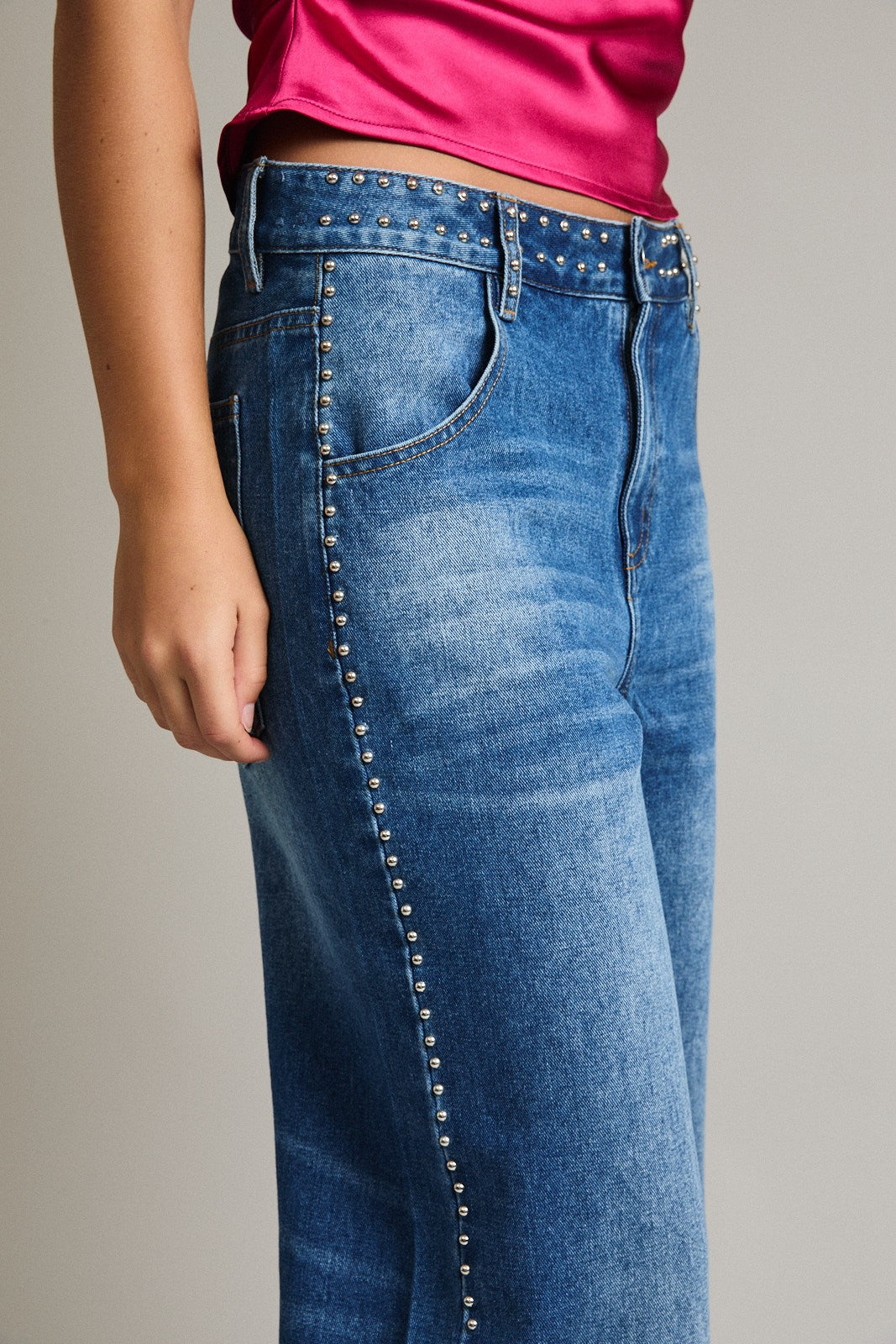 Ashtin Mid-rise Denim Pants With Stud Detail