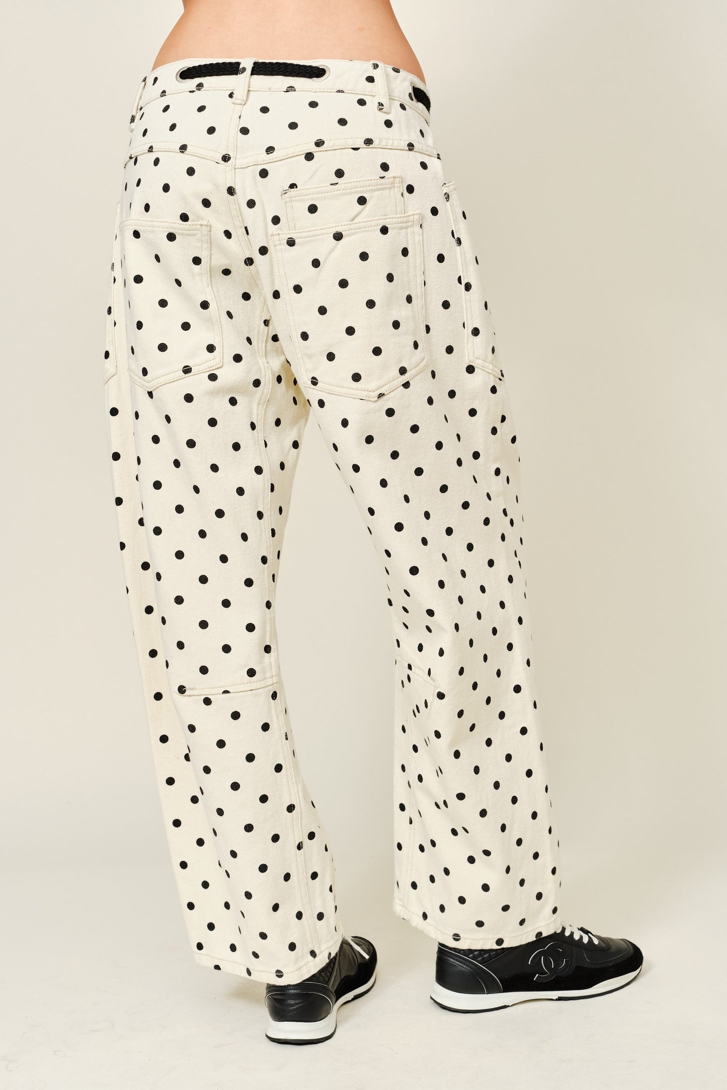 Show Girl Polka Dot Barrel Denim Pants